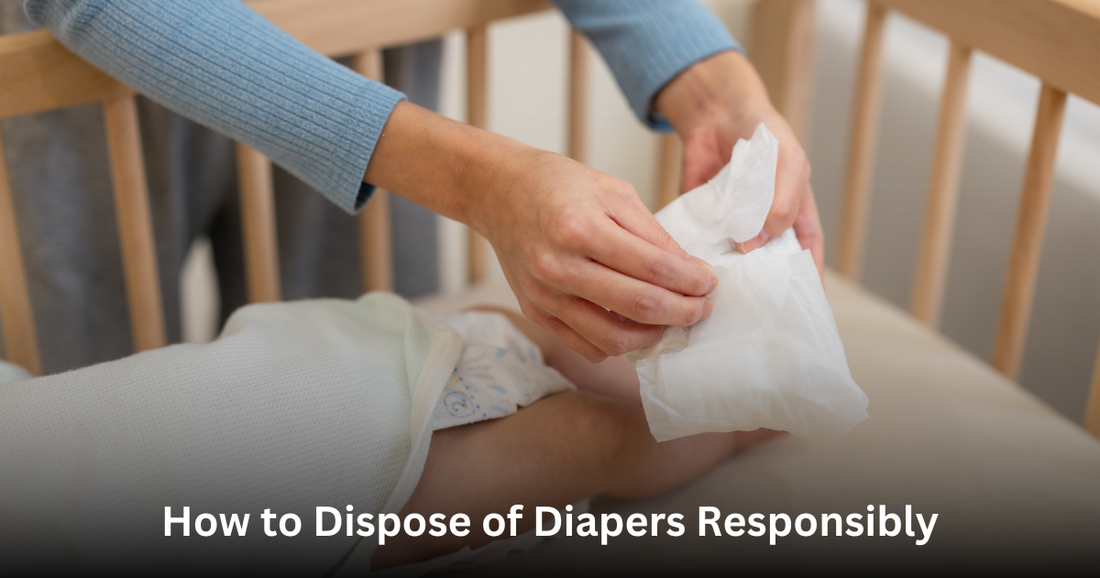 baby with the diaper showing how to dispose diaper