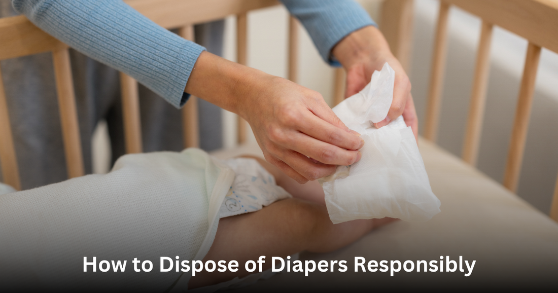 baby with the diaper showing how to dispose diaper 