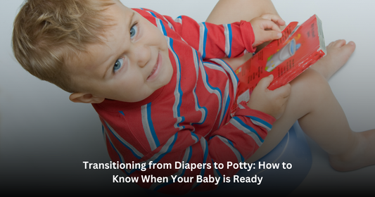 Baby doing potty and transitioning from diaper to potty